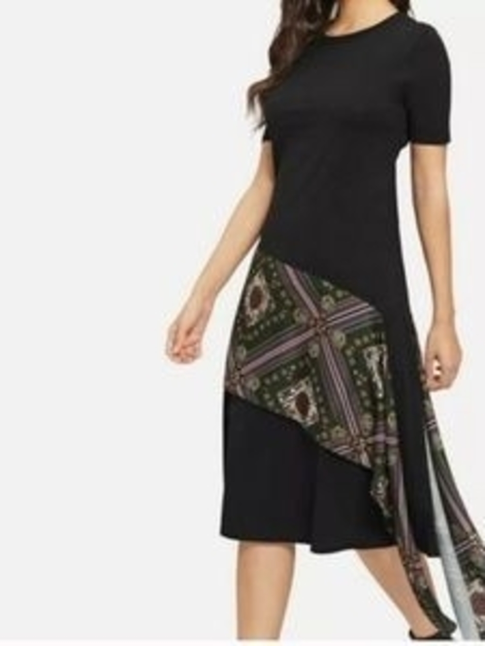 Zara Black T-shirt Dress with Printed Side Panel S